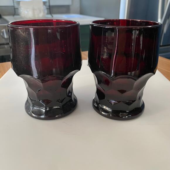 Anchor Hocking Pair of 2 Georgian Ruby Red Glass 4” Tumblers - Picture 1 of 6
